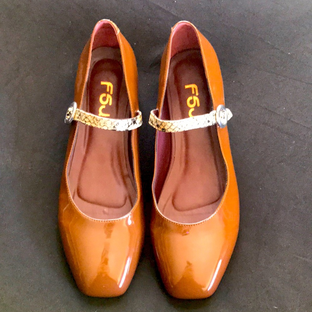 FSJ Brown Patent Leather Mary Jane Flats Size 13.5